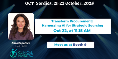 Meet Clinical Maestro at OCT Nordics 2025. Transform Procurement: Harnessing AI for Strategic Sourcing